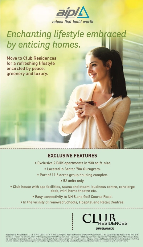 Enchanting lifestyle embraced by enticing homes at AIPL Club Residences, Gurgaon